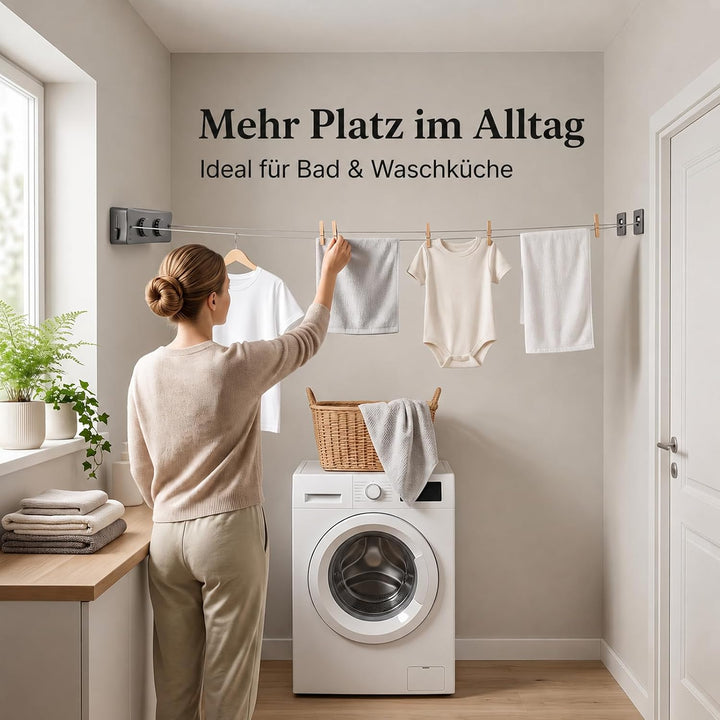 QHENS Wäscheleine Balkon Ausziehbar Wandmontage, 2 x 5m Einziehbare Wand Wäscheleine, Unsichtbare Wä