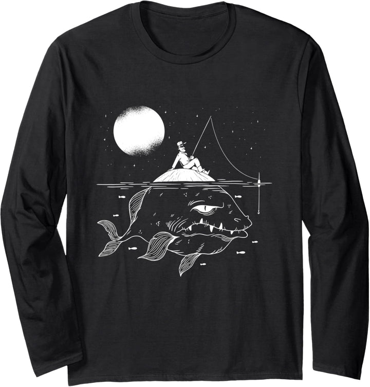 Schwarz-Weiss Abstrakte Fantasiewelt Fischen Langarmshirt