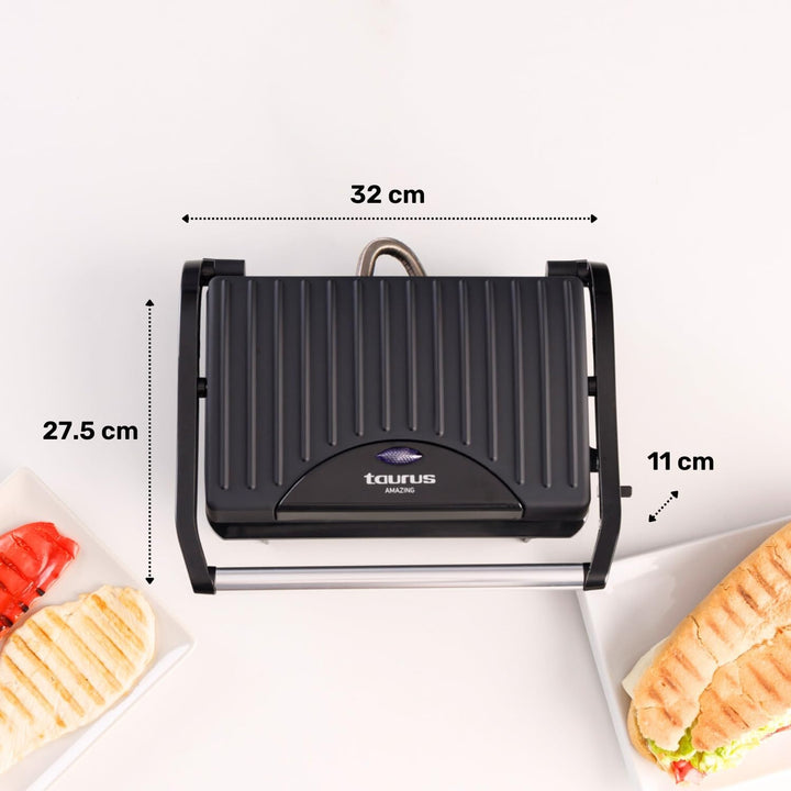Taurus Amazing GR1700 - 700 W elektrischer Sandwichmaker, mit antihaftbeschichteten Grillplatten, se