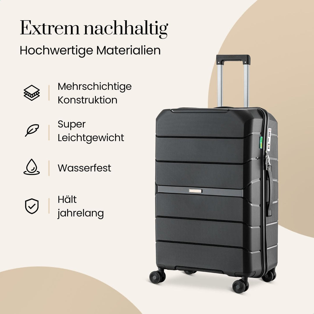 Urban Adventurer Kofferset 3-teilig 232L – Schwarz – Hartschalenkoffer mit Zahlenschloss &amp; 4 Rollen
