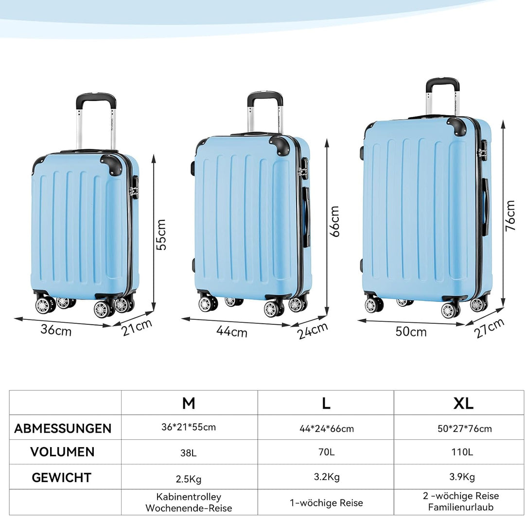 BEIBYE- Hartschalenkoffer Koffer Trolley Rollkoffer Reisekoffer Zahlenschloss 4 Zwilings-Rollen (Gla