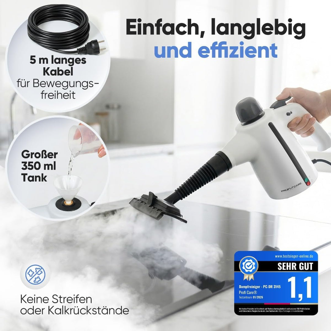 ProfiCare® Dampfreiniger Handgerät | 3,7 bar | säubert entfettet desinfiziert | 105°C | Auto, Küche,
