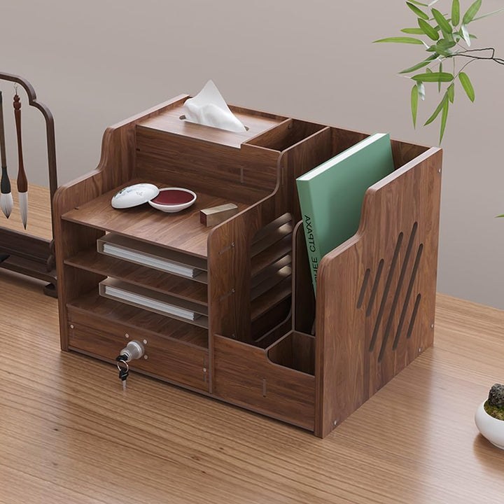 Hggzeg Schreibtisch-Organizer aus Holz,grosse Kapazität,Schreibtisch-Organizer,Aktenregal,A4-Papier-