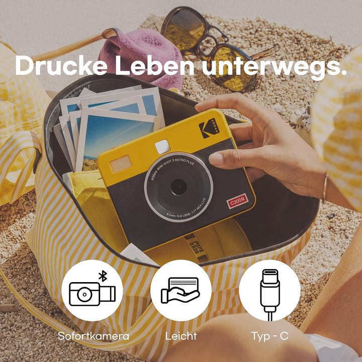 KODAK Mini Shot 3 Retro 4PASS 2-in-1 Sofortbildkamera und Fotodrucker (7,6x7,6cm) + 8 Blatts, Gelb M