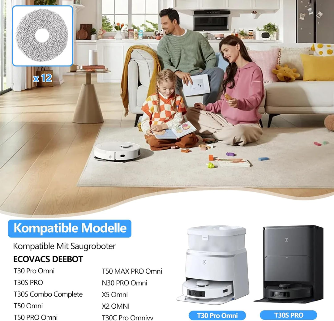 12 Stück Wischpads für Ecovacs Deebot T50 Pro Omni/T50 Omni/T50 Max | Mikrofaser Nasses Zubehör Wisc