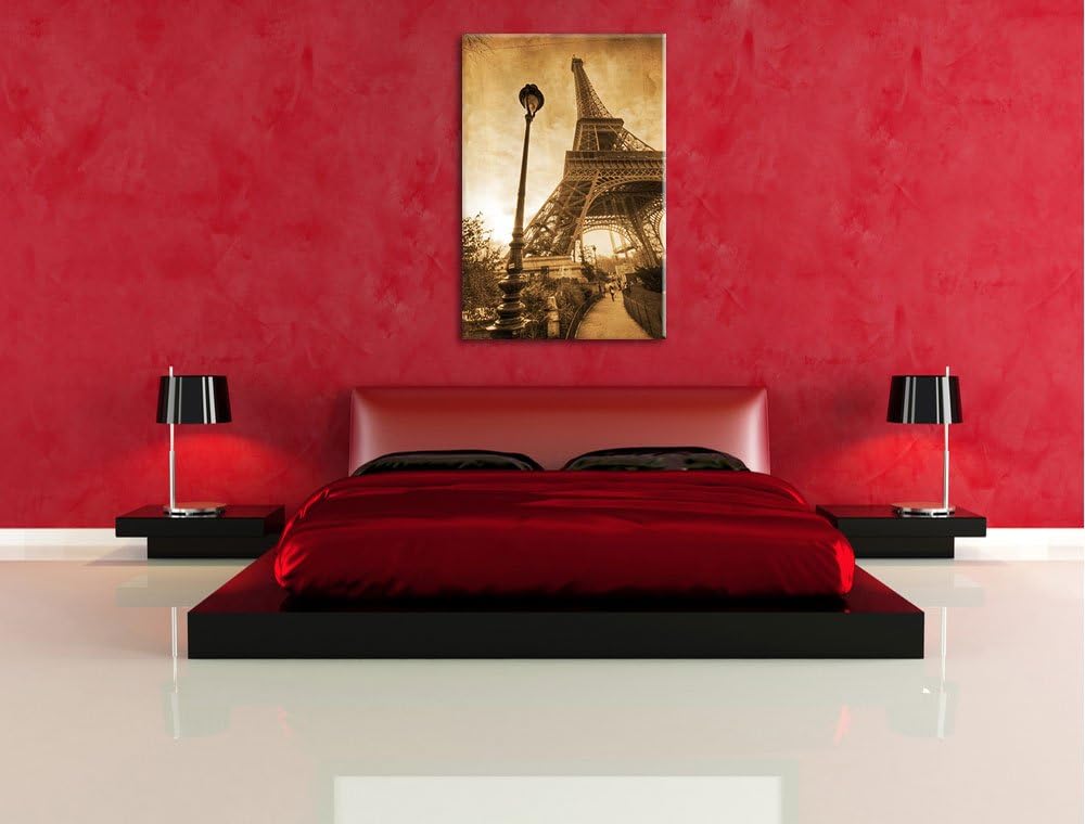 Pariser Eifelturm Retro Format: 100x70 auf Leinwand, XXL riesige Bilder fertig gerahmt mit Keilrahme