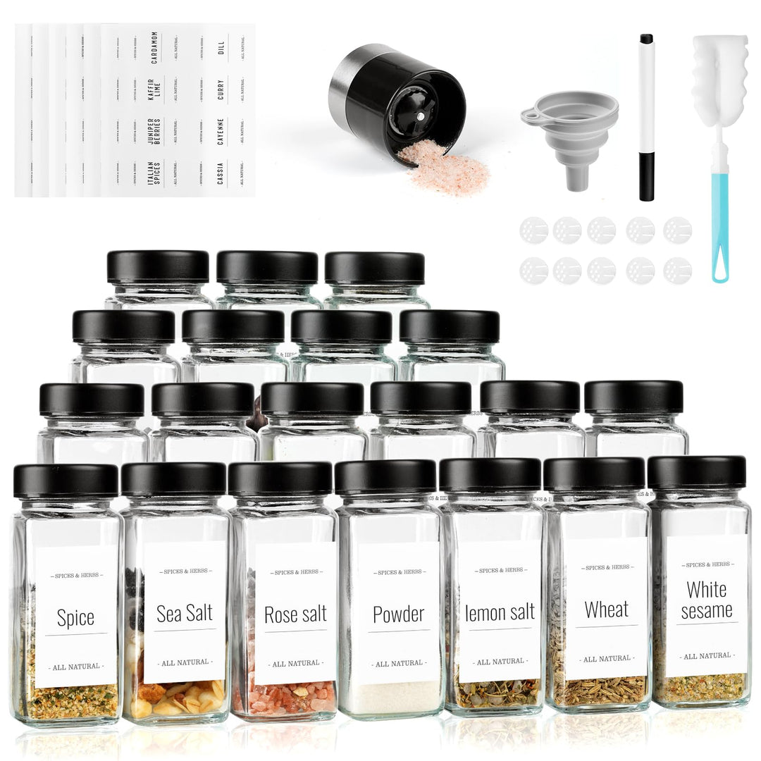 FRIBERG Gewürzgläser mit Streueinsatz [20x 120ml],Gewürzgläser Eckig Set mit Edelstahl Deckel,mit 2