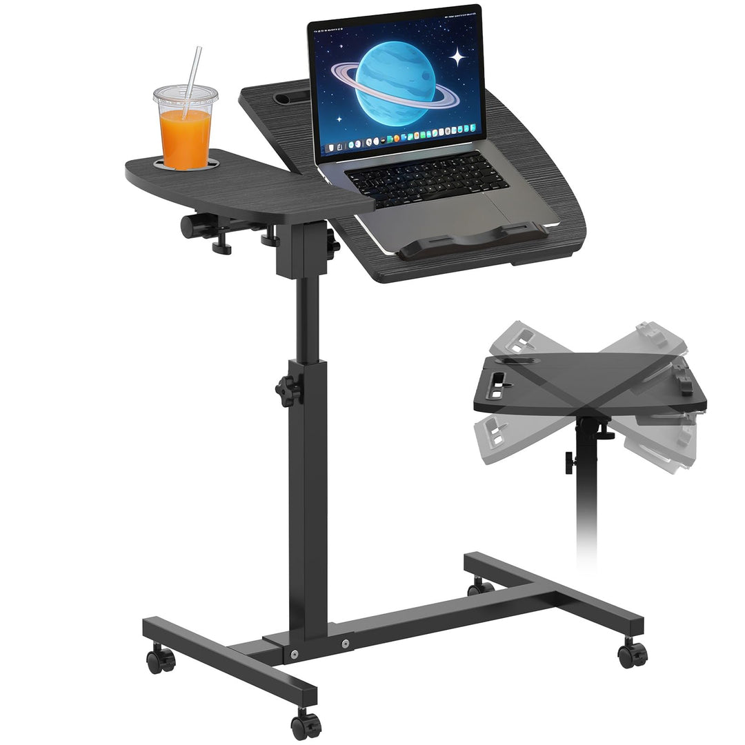 Soontrans Beistelltisch mit Rollen, Betttisch Klappbar 60×40cm, Laptoptisch Höhenverstellbar, Neigun
