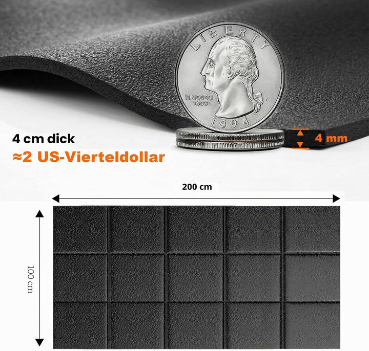 THAILE Bodenschutzmatte für Laufband & Fitnessgeräte 200x100 cm rutschfeste Antivibrationsmatte mit