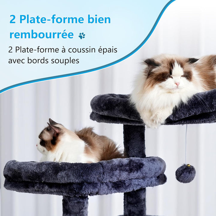 Hey-brother Kratzbaum, 188 cm Katzenbaum, XXL Kletterbaum mit 2 gross Plattform, 3 Höhlen, 2 Korb, P