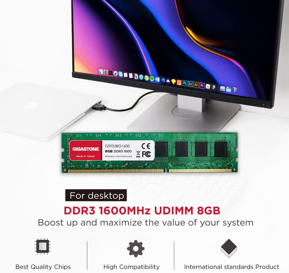 [DDR3 RAM] Gigastone Desktop RAM 8GB DDR3 Ram 8GB DDR3-1600MHz PC3-12800 CL11 1.5V UDIMM 240 Pin/Pol