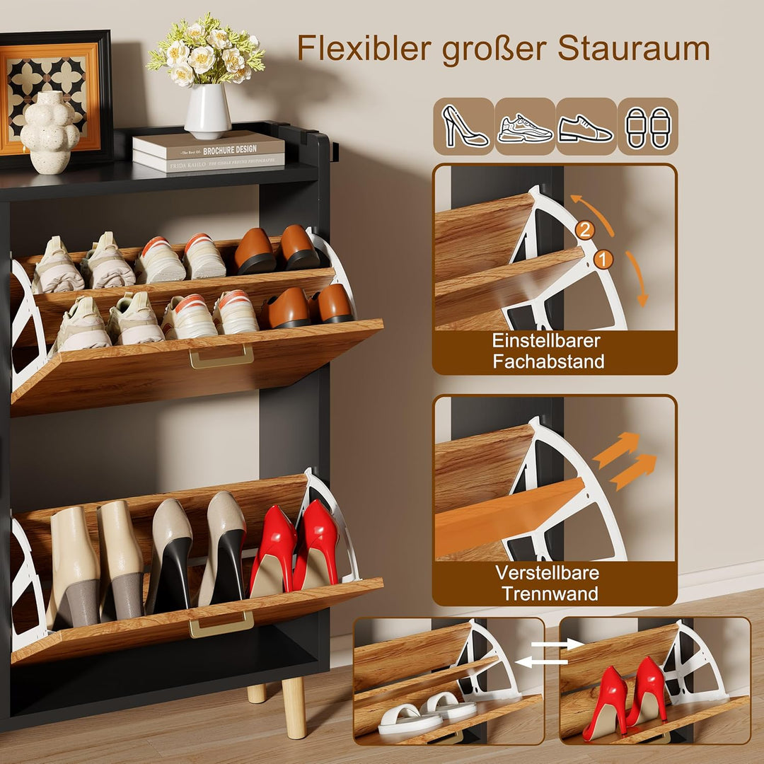 Schuhschrank mit 2 Klappen Schmal Schuhschrank mit 2 Flip-Schuhregal 1 Aufbewahrungsschrank und 2 Ha