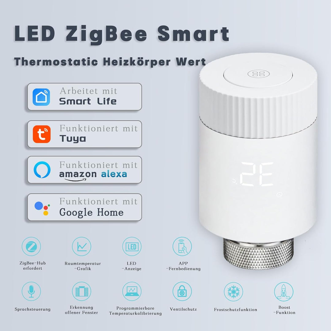 Smart Heizkörperthermostat,ZigBee Thermostat für Heizung,Programmierbar Heizungsthermostat Bluetooth