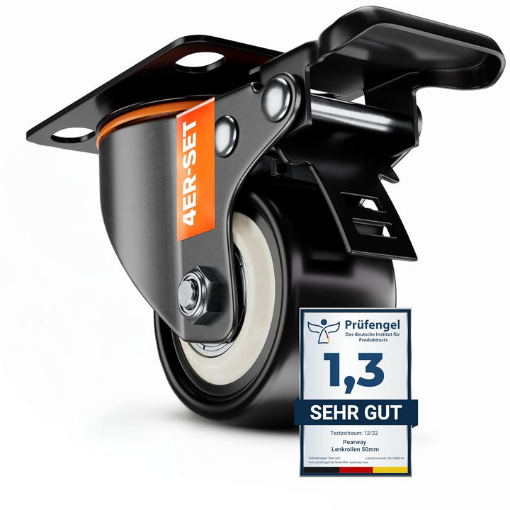 PEARWAY™ Premium Schwerlastrollen bis 320kg [4x Bremse] I Robuste Möbelrollen I Rollen für Möbel I L
