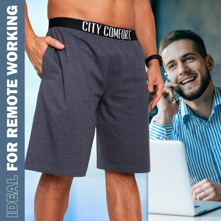 CityComfort Pyjama Shorts Herren, Kurze Schlafanzughose Herren mit Seitentaschen &amp; Elastischem Bund