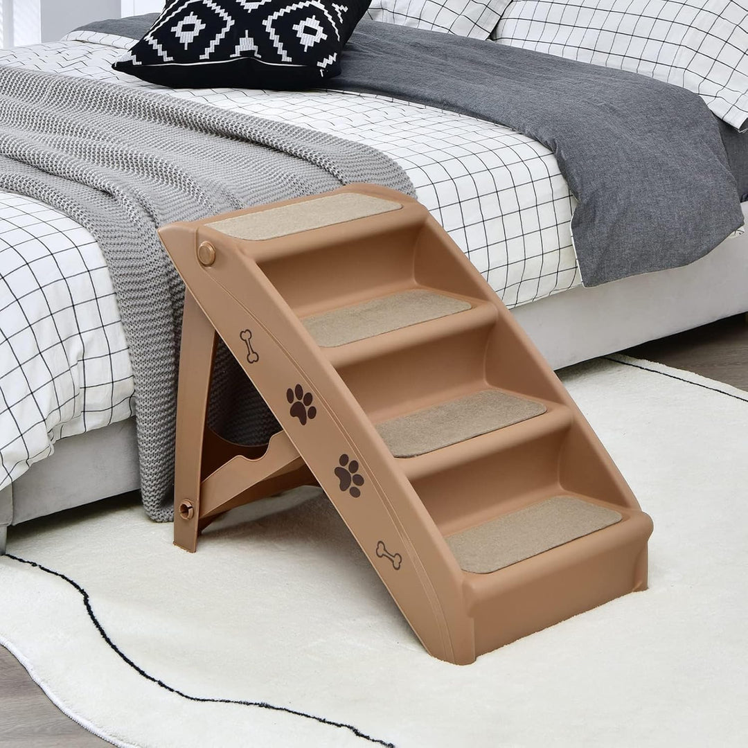 COSTWAY 4-stufige Haustiertreppe mit Teppichboden, Hundetreppe Kunststoff Katzentreppe faltbar, Hund
