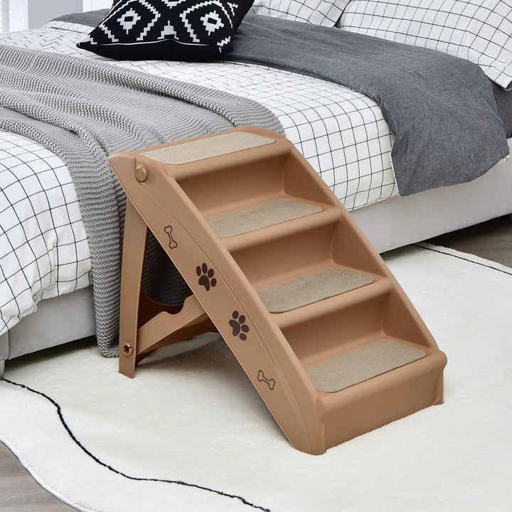 COSTWAY 4-stufige Haustiertreppe mit Teppichboden, Hundetreppe Kunststoff Katzentreppe faltbar, Hund