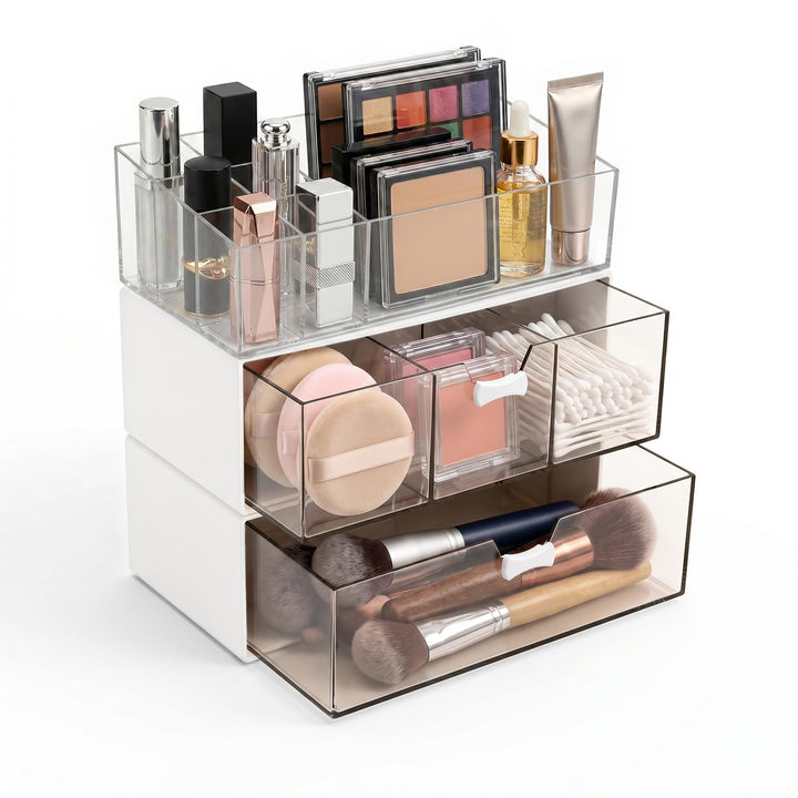 Stapelbarer Kosmetik Organizer 3er Set, Make-up Organizer mit Lippenstiftfach, Einzelfach und 3-Fäch