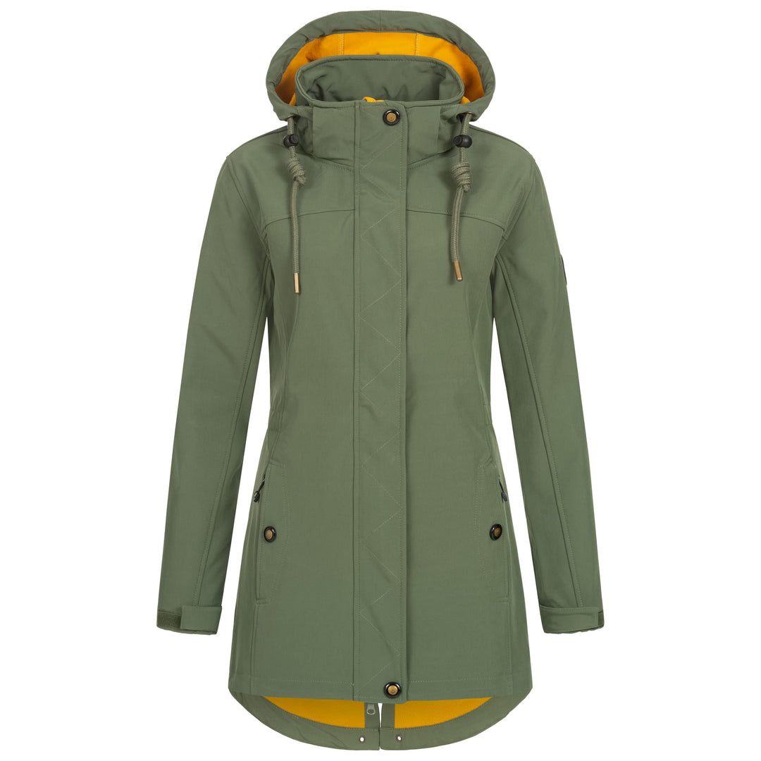 Ankerglut Women's softshell coat, short coat with hood, lined transition jacket, Ankerglutbrise soft