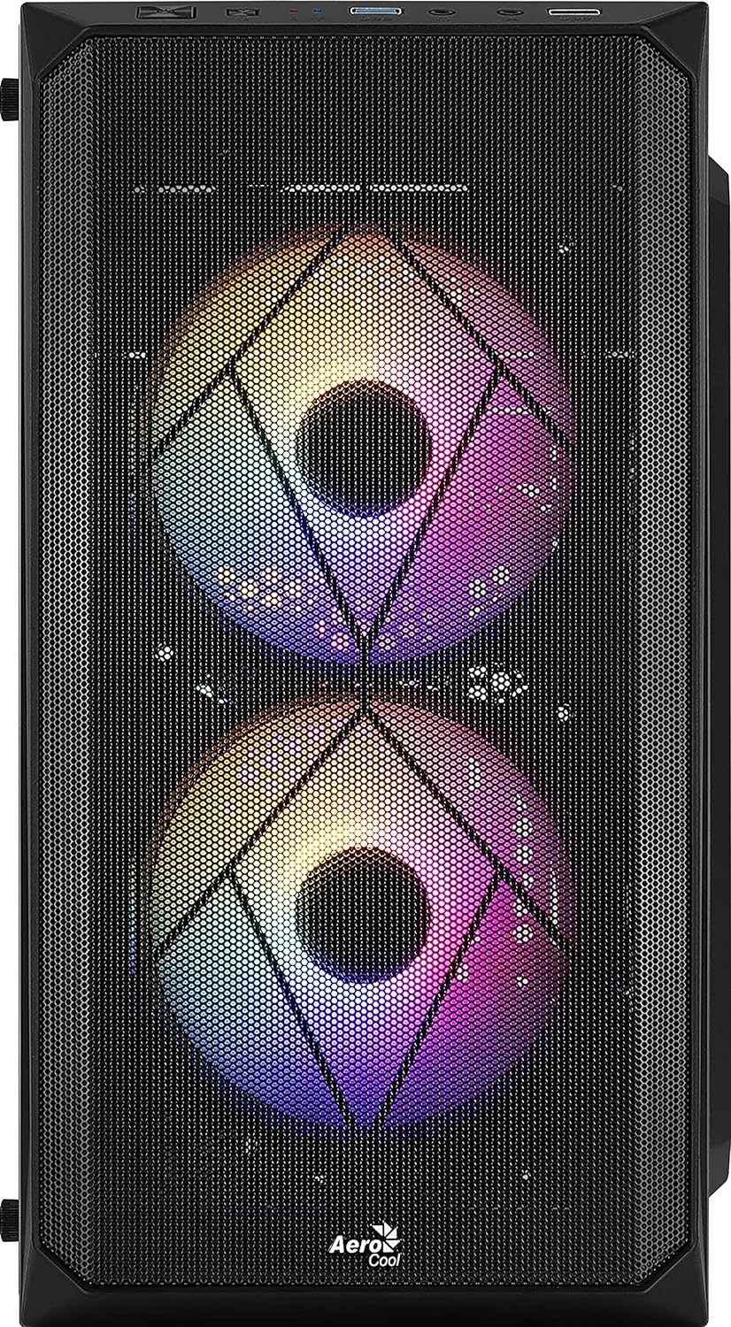 AeroCool CS107 V2, MicroATX- PC-Gehäuse, Seitenfenster, 3 x 120mm FRGB-Lüfter, CS107V2, schwarz Schw