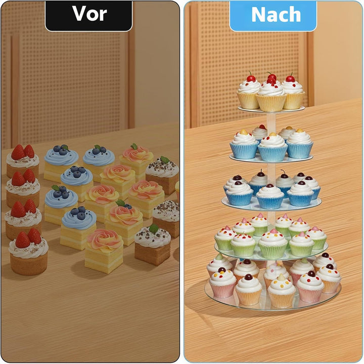 Cupcake-Ständer mit 5 Etagen, Acryl, runder Turm, Kuchenhalter, gestufter Dessertbaum, Turmständer,
