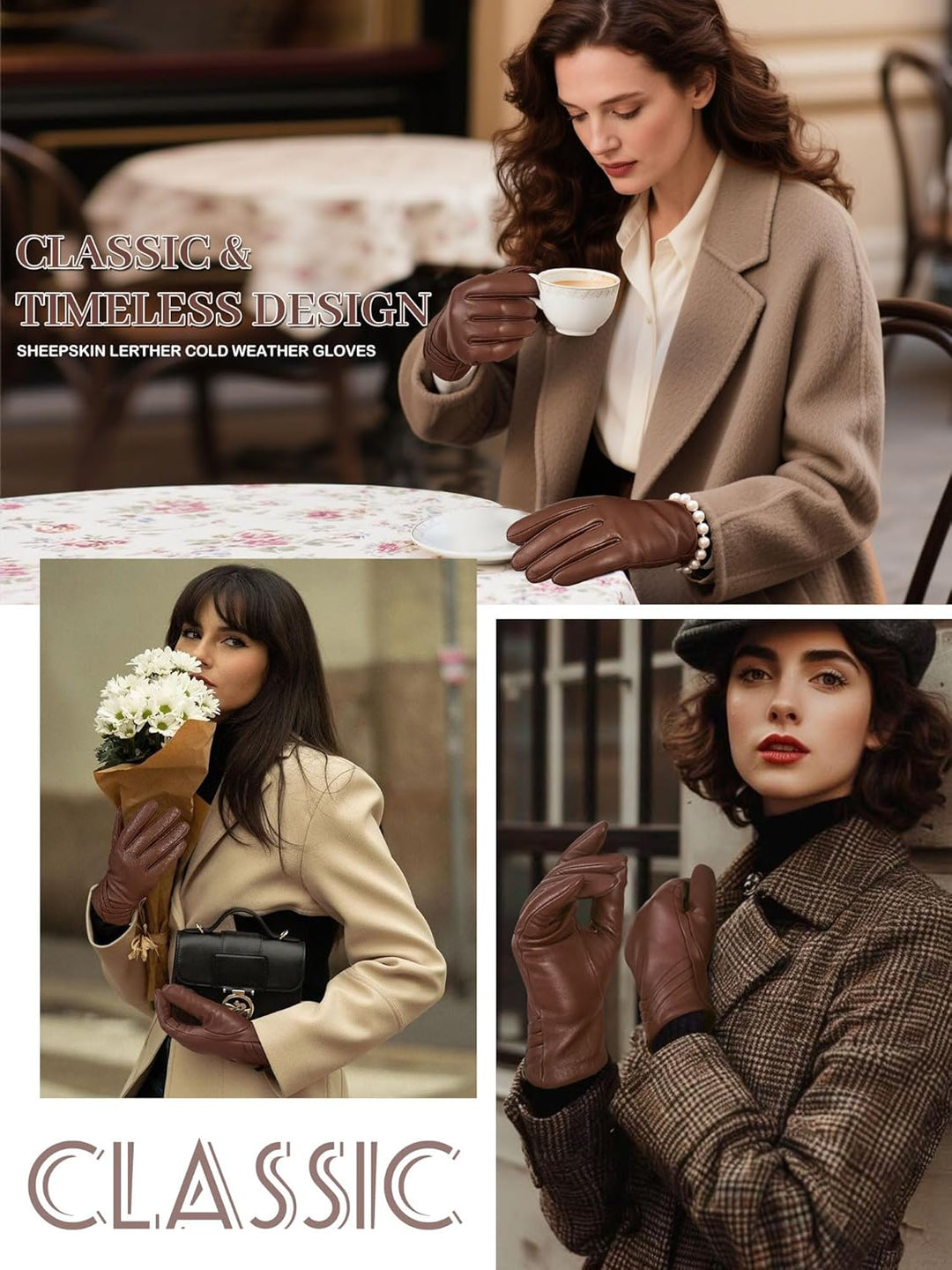 GSG SINCE 1998 Lederhandschuhe Damen aus chromfreiem Lammfell, Gefüttert mit Wolle/Kunstfell, Thermo