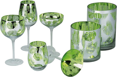 ARTLAND - Tropical Leaves Gin-Glas, 2er-Set, Glas, grün, 700 ml Fassungsvermögen, Gin-Glas Gin-Gläse