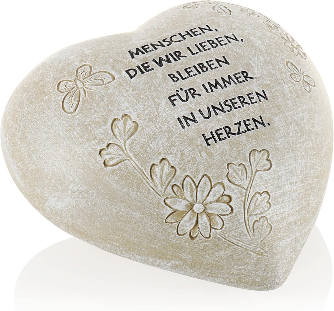 com-four® Grab-Dekoration in Herz-Form - Gedenkstein mit Aufschrift - wetterfester Grabschmuck mit S