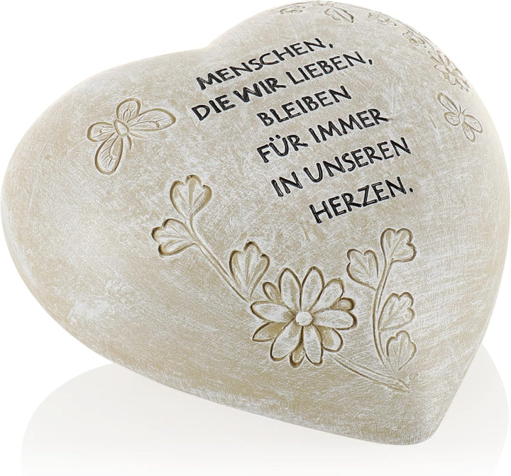 com-four® Grab-Dekoration in Herz-Form - Gedenkstein mit Aufschrift - wetterfester Grabschmuck mit S