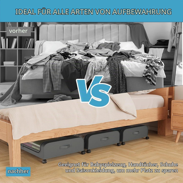 2 Stück Unterbettkommode mit Rollen,Aufbewahrungsbox mit Rollen 360° Drehung und Sichtfenster Deckel