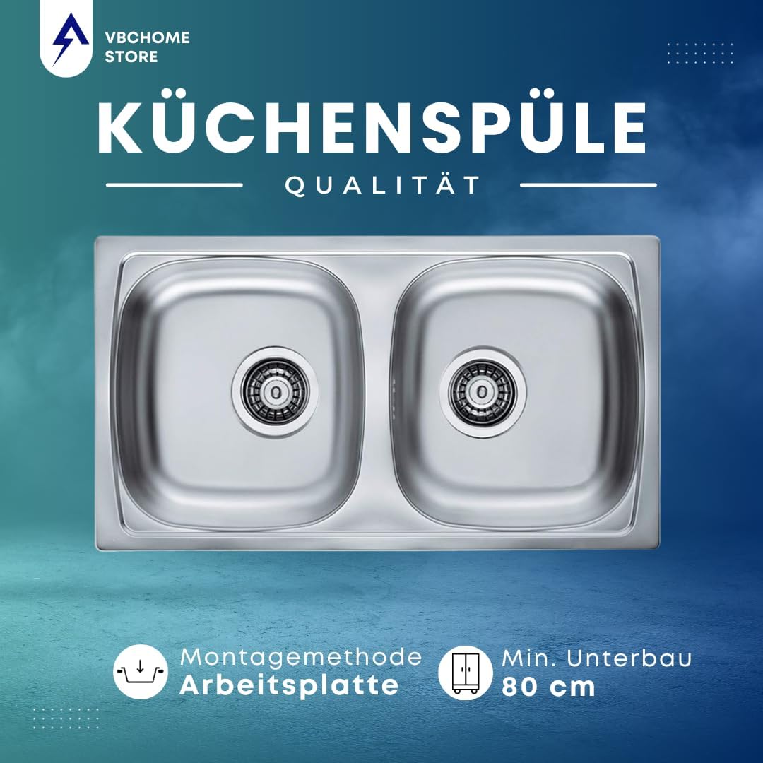 VBChome: Doppelbecken Einbauspüle 780 x 435 mm Camping Küchenspüle - Satinstruktur Alveus Basic 160