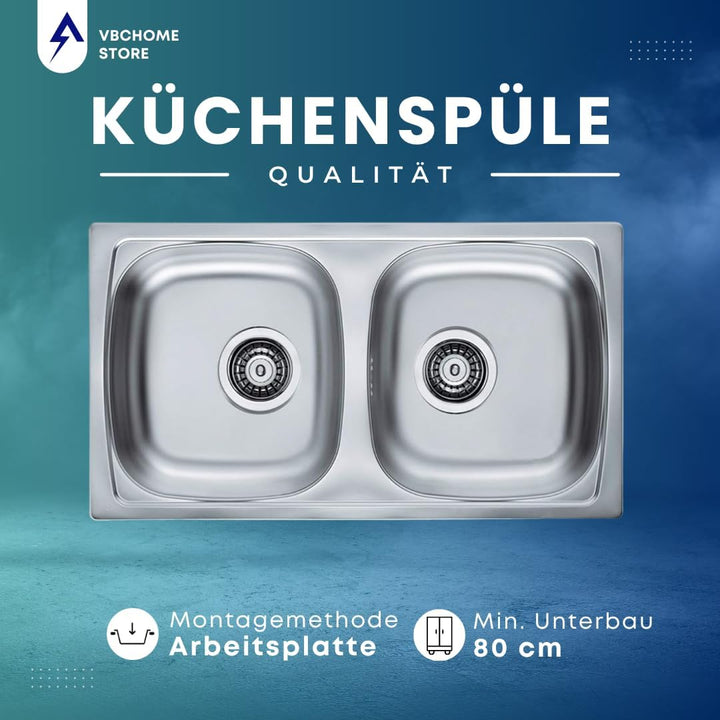 VBChome: Doppelbecken Einbauspüle 780 x 435 mm Camping Küchenspüle - Satinstruktur Alveus Basic 160