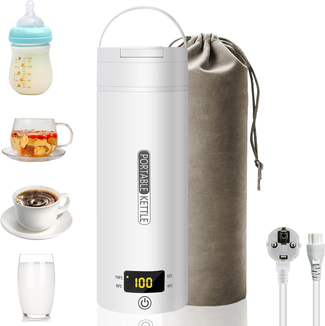 Reise Wasserkocher Klein Elektrische, 500ML/300W Tragbarer Wasserkocher Mini Wassertasse Edelstahl 3