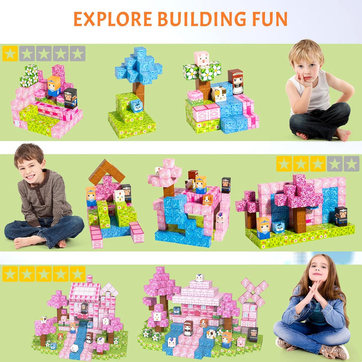 Vdealen 300 PCS Magnetische Bausteine, Stapelung Magnetwürfel Spielzeug für Kinder, STEM Montessori
