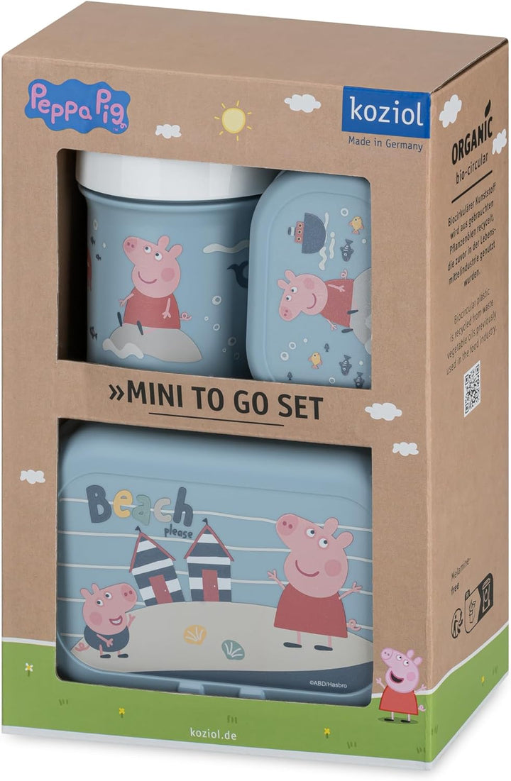 Koziol PEPPA PIG WAVES TO GO Lunchboxset + Trinkflasche 200 ml | für Kinder ab 6 Monate | biozirkulä