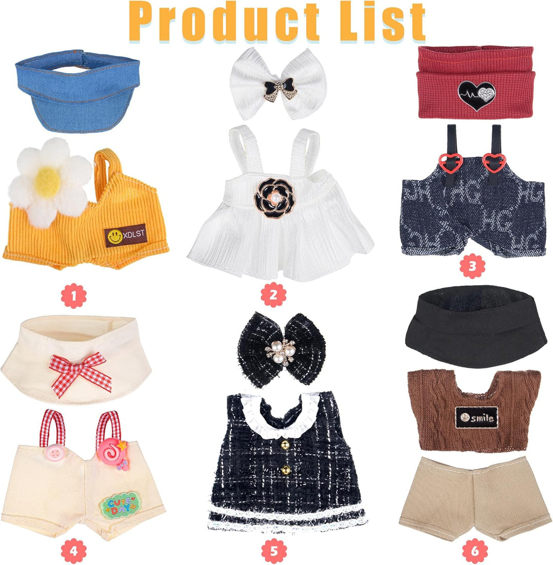 6 Sets Puppenkleidung Outfits Zubehör für 17cm Puppen Inklusive: 4 Hut, 2 Haarpinne, 2 Kleid, 1 Top,