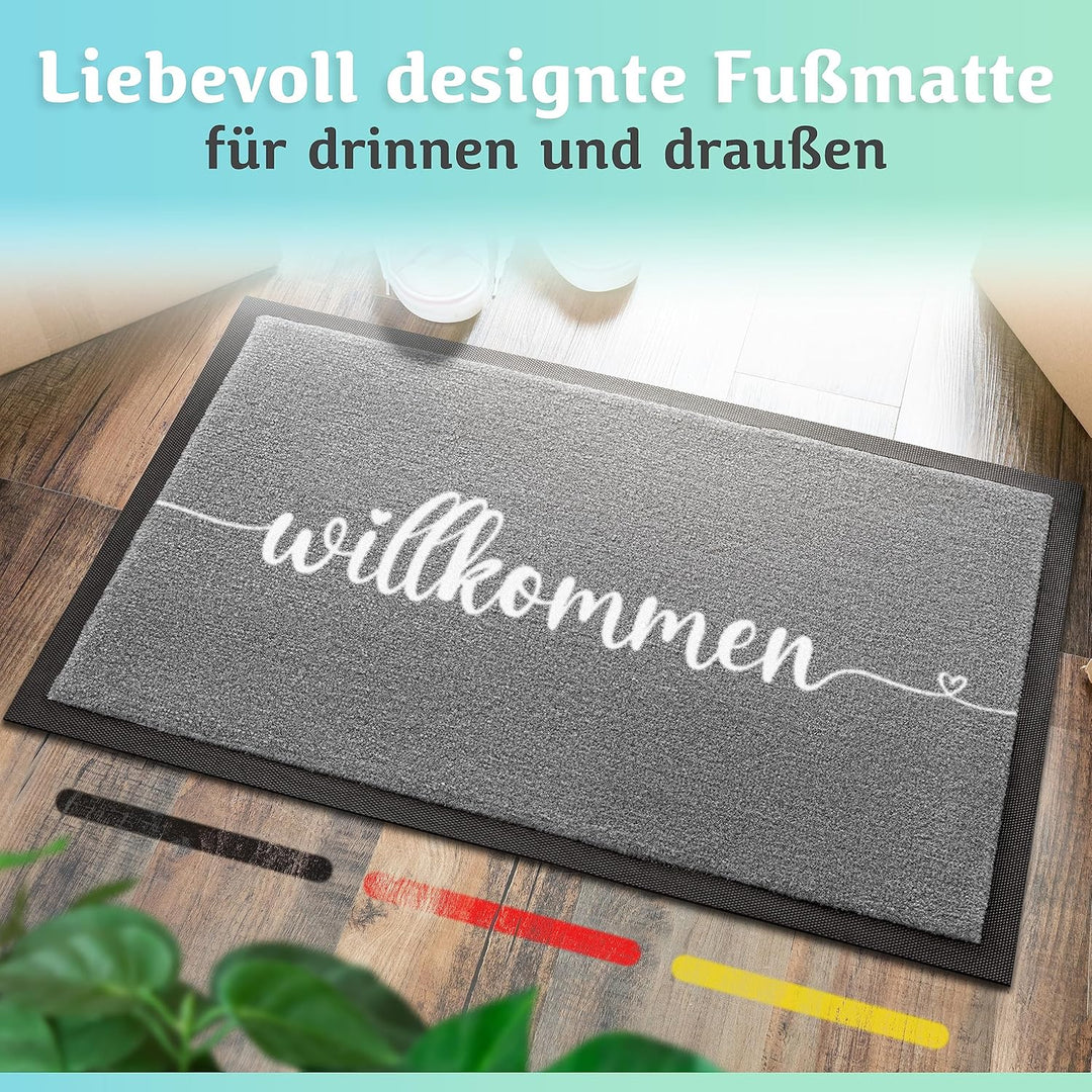 Willkommen Fussmatte [Waschmaschinenfest] in 40x60cm - optimale Grösse für die Haustür. Schmutzfangm