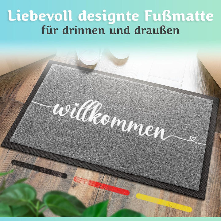Willkommen Fussmatte [Waschmaschinenfest] in 40x60cm - optimale Grösse für die Haustür. Schmutzfangm