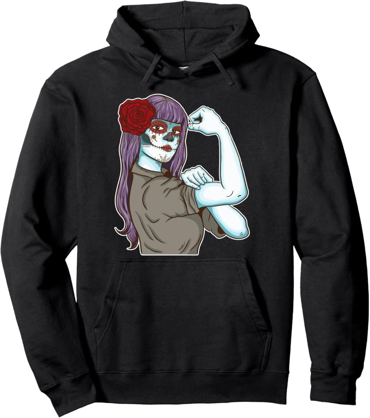 Day Of Dead Feminist Rosie Do It Sugar Skull Dia Los Muertos Pullover Hoodie