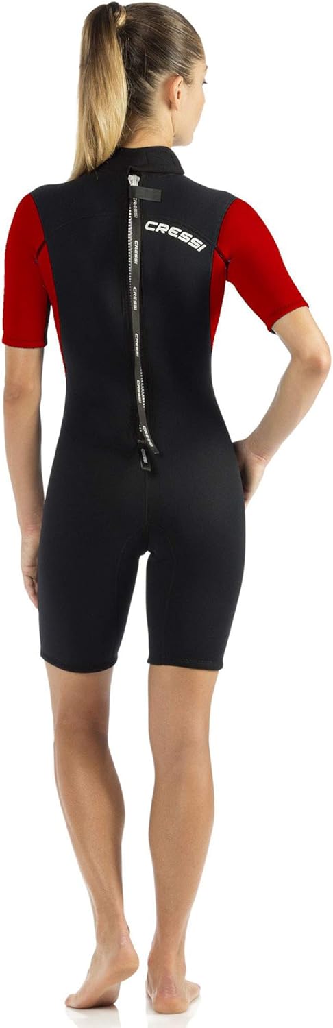 Cressi Med X Lady Shorty 2.5mm - Damen Neopren Shorty Neoprenanzug 2.5 mm XS Schwarz/Rot/Silber, XS