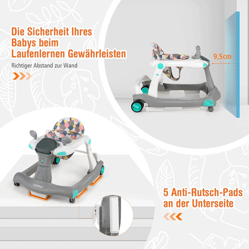 GOPLUS 2 in 1 Faltbarer Lauflernhilfe, Höhenverstellbare Lauflernwagen mit Licht, Musik & Einstellba