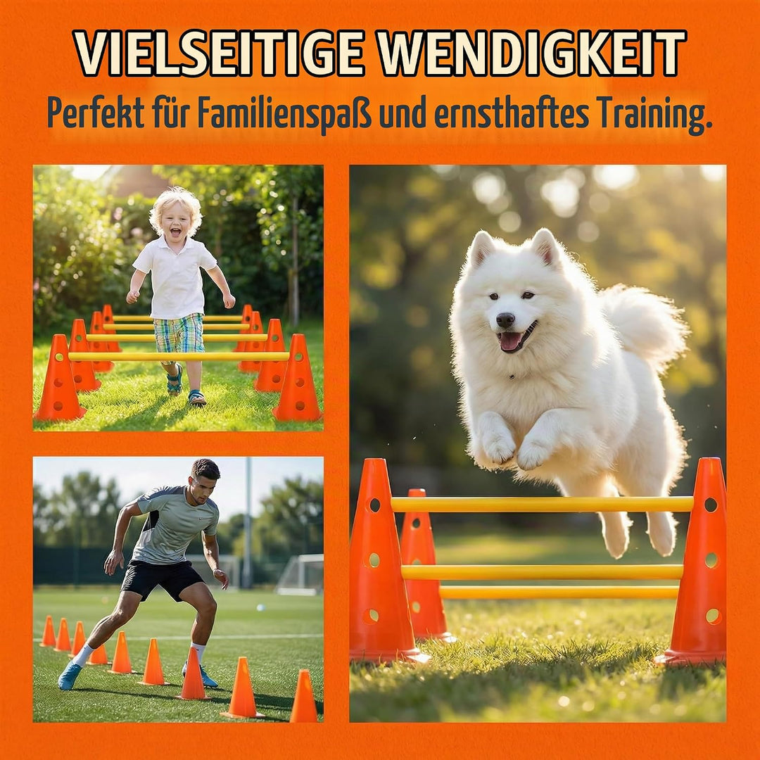 5er Sports Steckhürdenset Cavaletti Agility Set Hunde Hürden Steckhürdenset 10 Kegel 23cm + 5 Stange