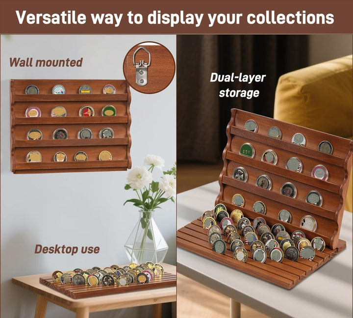 Coin Holder für 80+ Münzen, Münzständer Holz, Display Stand mit Neigung, Münzsammler Medaillenhalter