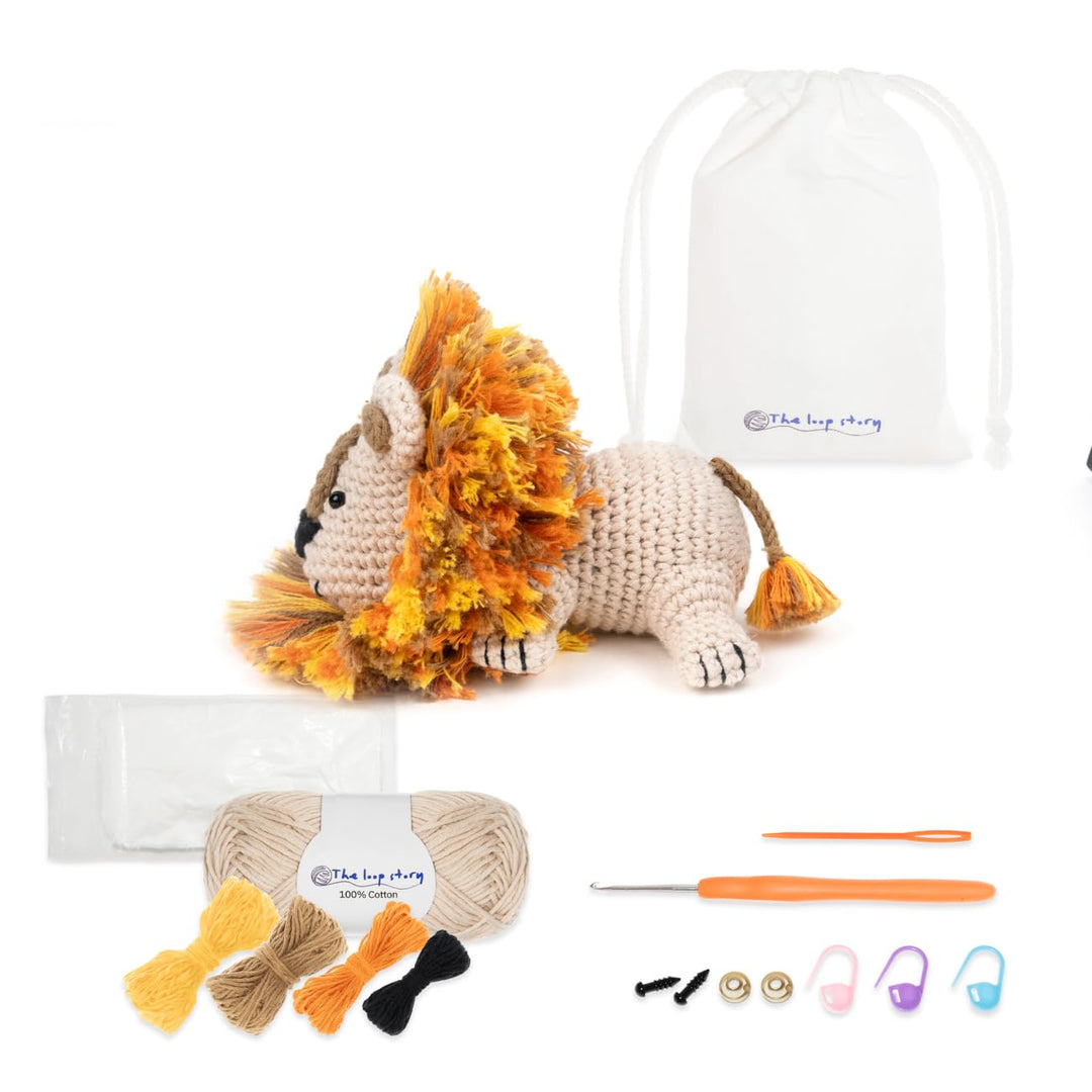 The loop story Häkelset Tiere Löwe Crochet kit mit Video-Kurs (Schritt für Schritt auf English) – Hä