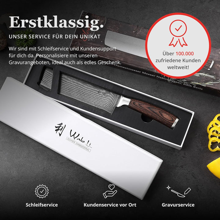 Wakoli EDIB Nakiri Messer mit Gravur, personalisiertes Geschenk für Hobbyköche, 17,5 cm VG10 Damasts
