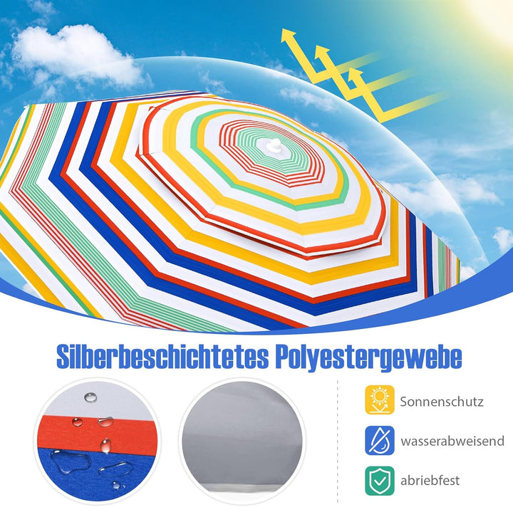 GOPLUS Strand Sonnenschirm, Strandschirm windfest stabil, Gartenschirm mit UPF 50+, Outdoor Sonnensc