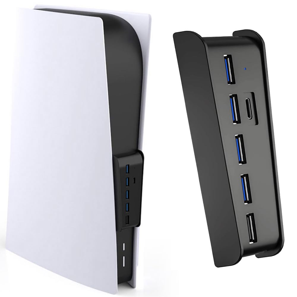 6 Port USB Hub für PS5, High-Speed Expansion Hub Charger Splitter Adapter mit 4 USB + 1 USB Charging
