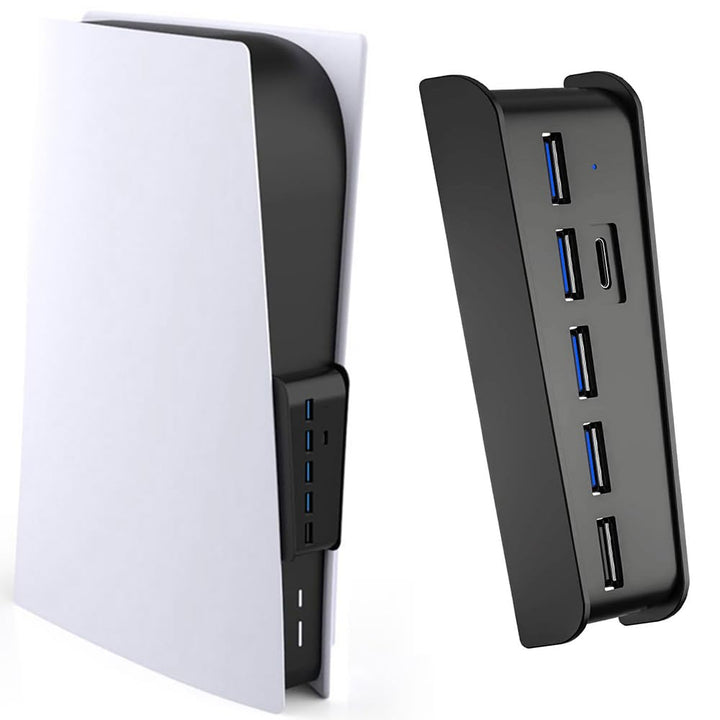 6 Port USB Hub für PS5, High-Speed Expansion Hub Charger Splitter Adapter mit 4 USB + 1 USB Charging