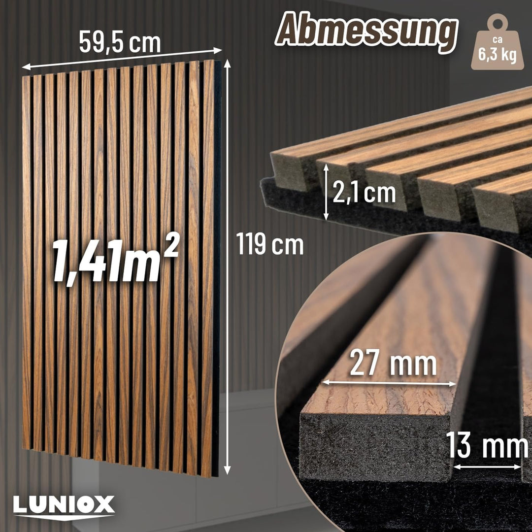 4X Akustikpaneele Rosenholz 119x59,5x2,1cm, Wandpaneele, Schallabsorber, Wandverkleidung, Schallschu