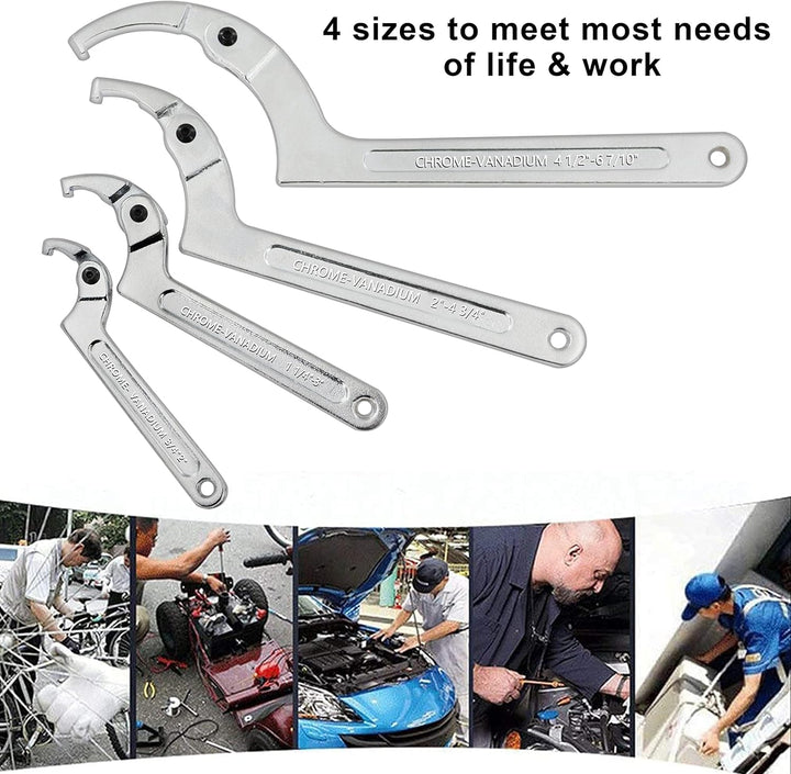 Poweka C Verstellbar Hakenschlüssel 4 Stück Schraubenschlüssel Enthält 3/4-2", 1 1/4-3", 2-4 3/4", 4